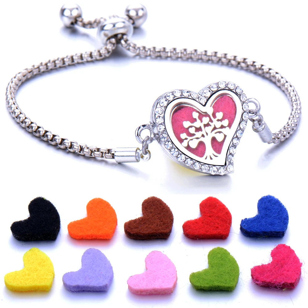 

Heart shape Women Perfume Bracelet Tree of Life Aromatherapy Bracelet Adjustable Chain Diffuser Locket Bracelets Mother Day Gift