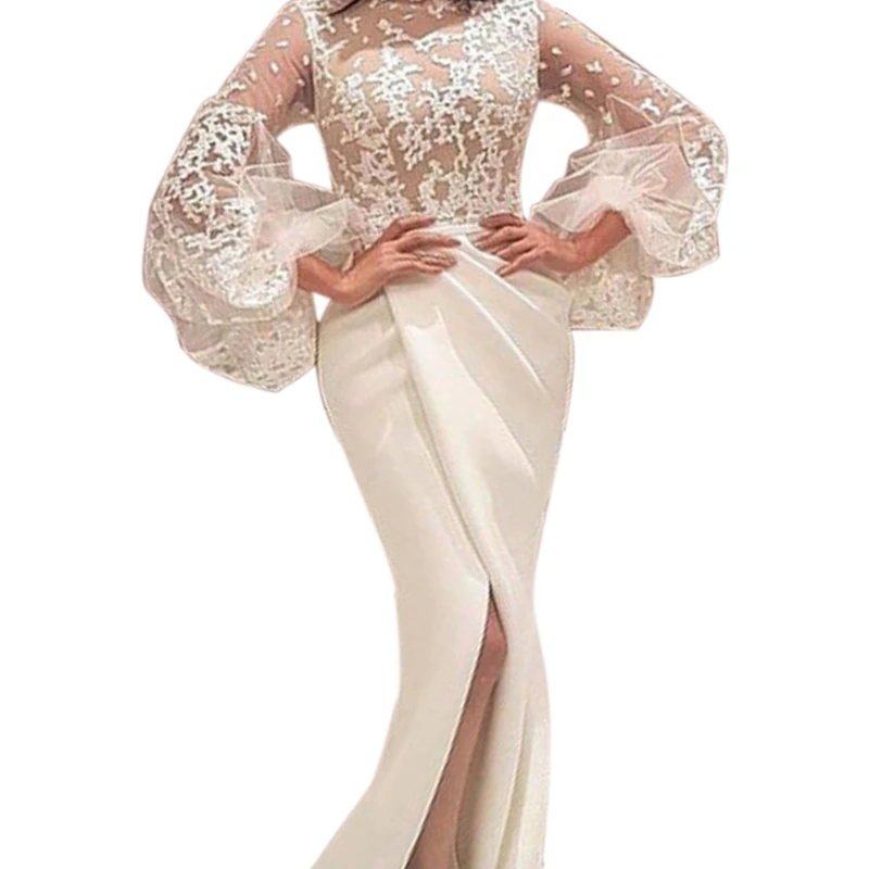 

Формальное платье, сексуальное кружевное платье с длинным рукавом, Зауженное платье с разрезом на подоле