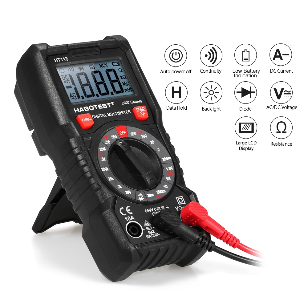 

Digital Multimeter 2000 Counts Portable Multi Meter Voltmeter Ammeter Ohmmeter Measuring AC Voltage Current Resistance Test