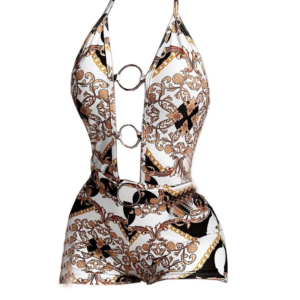 Вигорашелли Сексуальный купальник с глубоким V-образным вырезом для женщин, винтажный купальник-монокини с принтом кольца, купальный костюм для плавания в 2020 году.