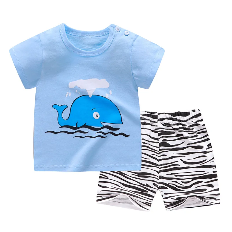 Футболка и короткие штаны хлопковые комплекты одежды для маленьких мальчиков