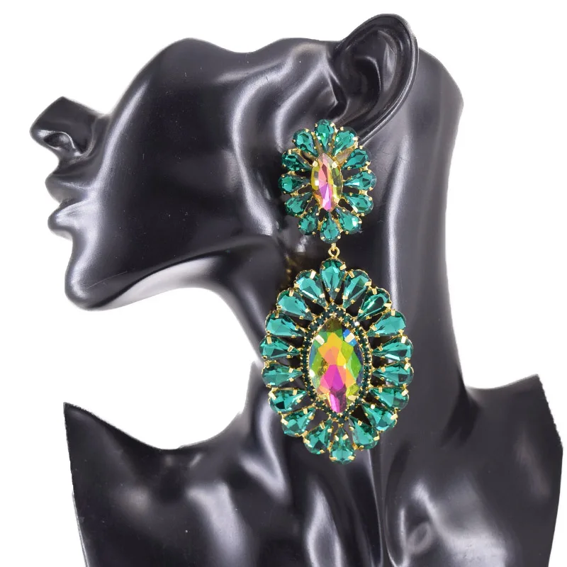 

CuiEr 4.3" Long Evening Earrings Polar Light Rhinestone Women fashion Jewelry for Bridal Costume
