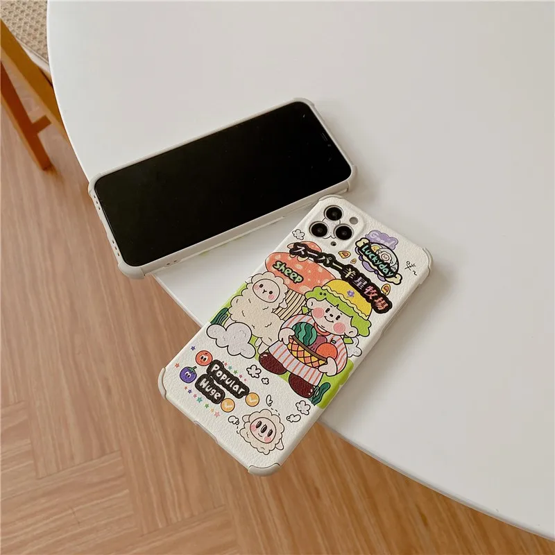 

Cute Cartoon shepherd Couple's soft Case For iPhone 11 12 Pro Max mini 7 8 Plus XR X XS MAX SE 2 pu leather phone cover fundas