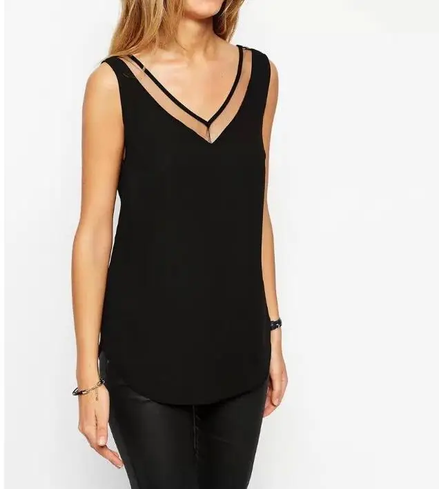 Женская шифоновая блузка с V-образным вырезом размеры до XXL | одежда