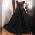 Черные вечерние платья принцессы бальное платье Пышное платье Abendkleider Дубай кружевные атласные аппликации с открытыми плечами милое выпускное платье