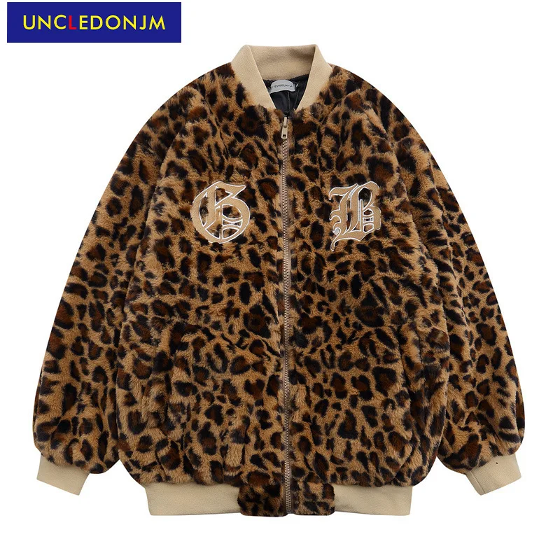 

UNCLEDONJM 2021 осень и зима корейский стиль Harajuku куртки свободные леопардовые мужские зимние пальто Мужская куртка-бомбер