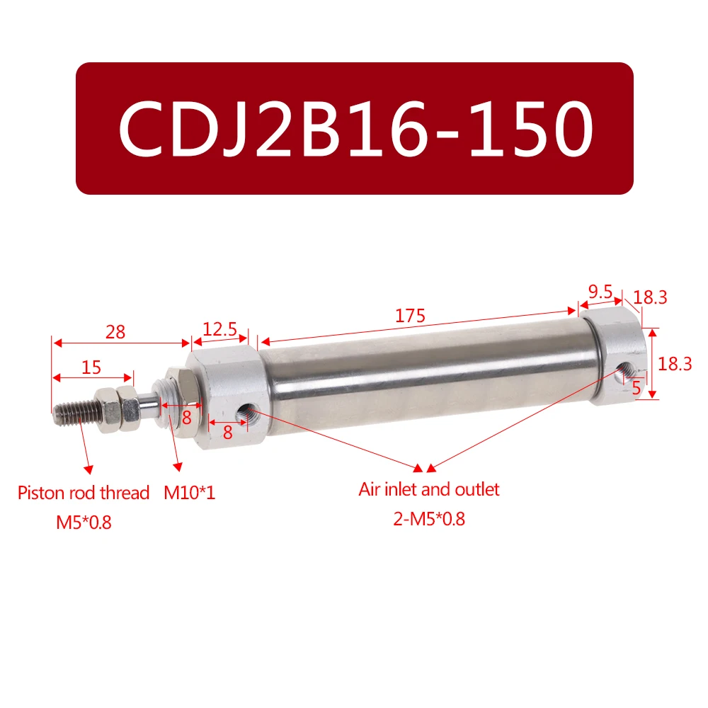 CDJ2B-16 Мини пневматический цилиндр, Двойное действие, одинарный стержень 16 мм, диаметр 10 ~ 150 мм, ход CDJ2B16
