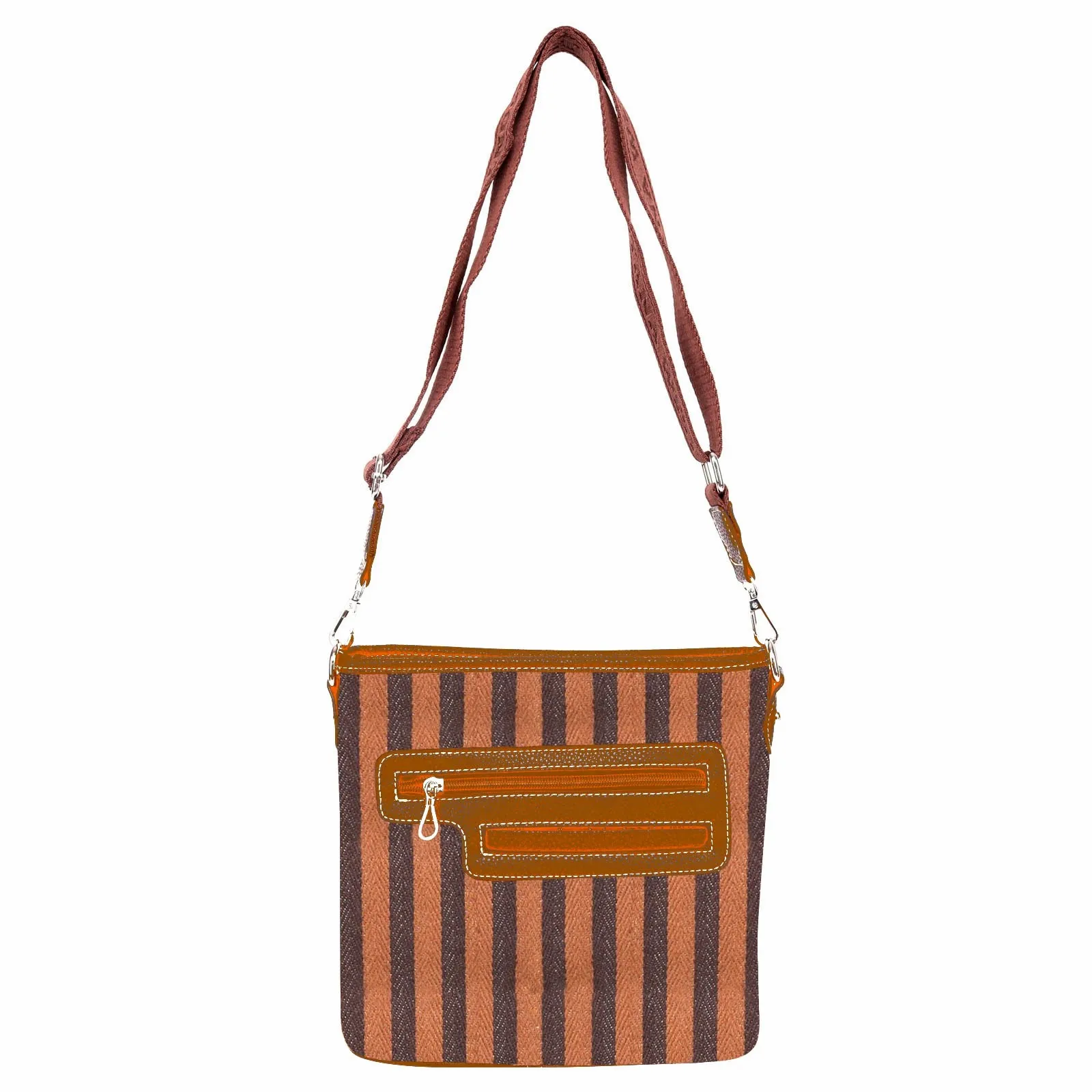 

2021 Hot Aztec Canvas Crossbody Brown PU Leather Trimmed Women's Bag
