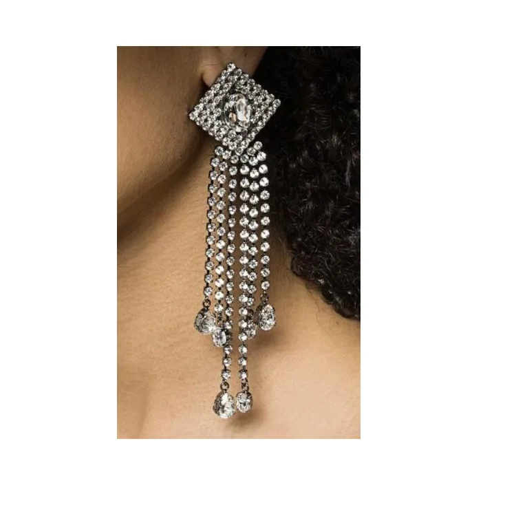 

Euro-American wind geometry full of drilling and fringed ear clips high-grade luxury women earrings