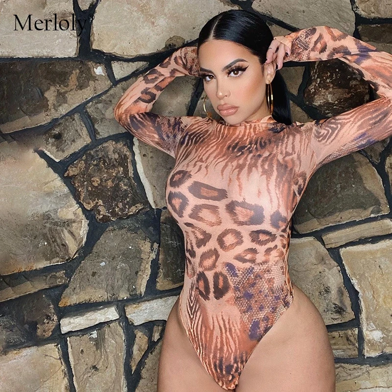 Женское боди с леопардовым принтом длинным рукавом| |