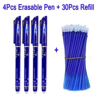 34pcsset erasable gel pen refill 0 5mm needle tip blue black red ink rod washable handle office school writing stationery tools