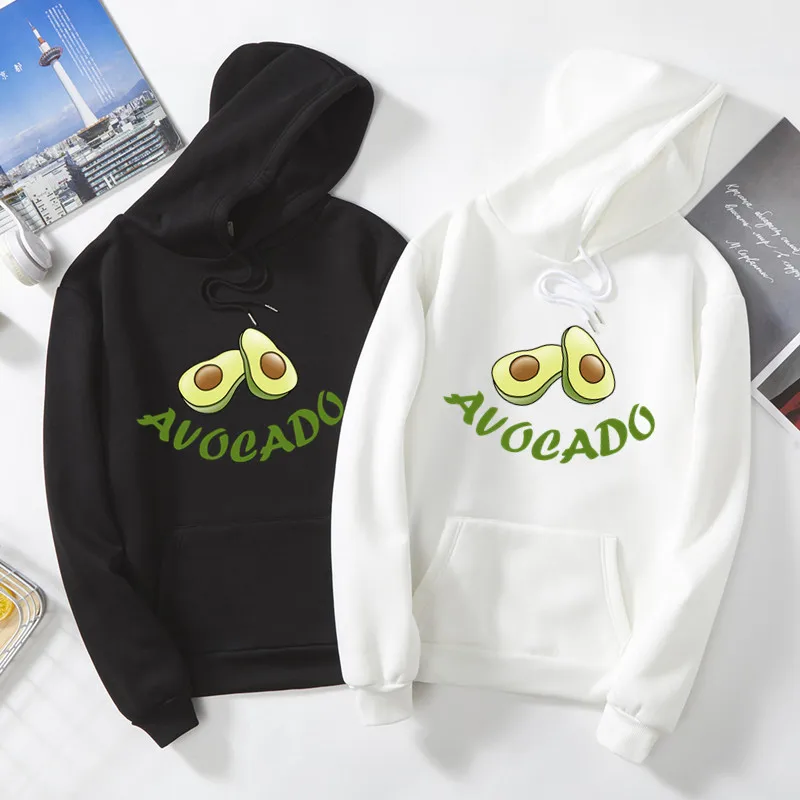 Новые повседневные авокадо толстовки с капюшоном и принтом для женщин длинным
