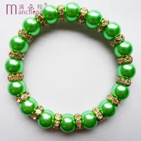 2022 trendy 10mm new mode elastic rope chain green pearl set auger crystal bracelet women fine quality