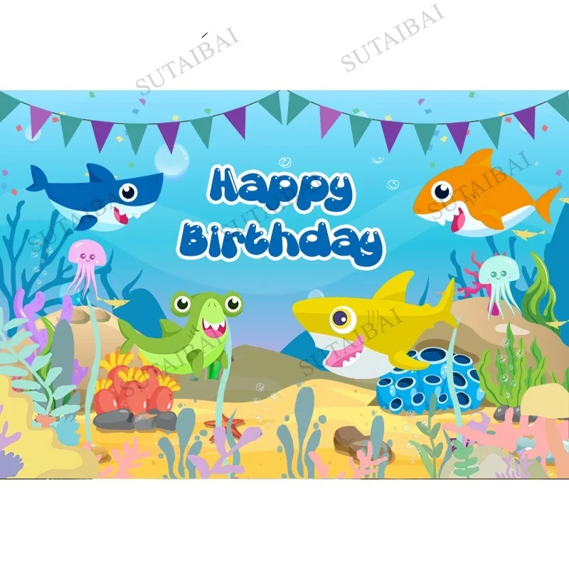 

Under The Sea Shark Theme Photography Backgrounds Cartoon Baby Shower Birthday Party Backdrop Photo Studio Custom Photocall