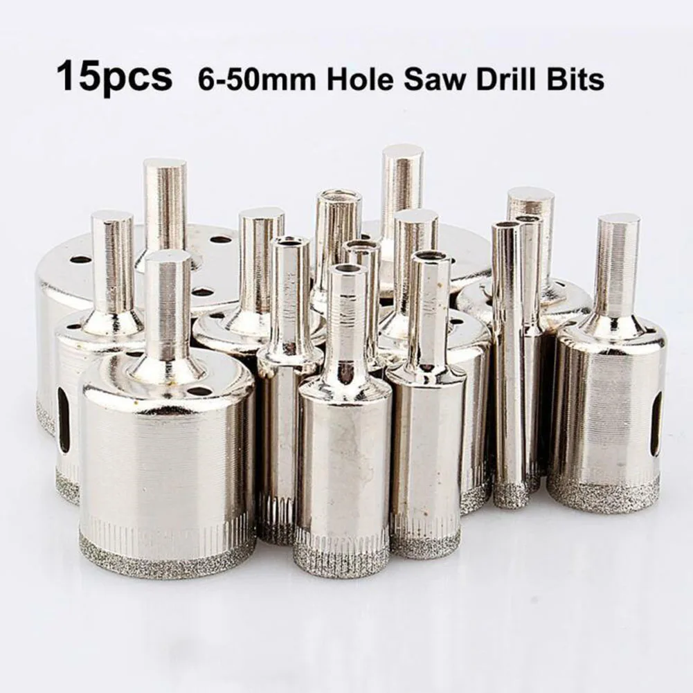 

15Pcs/set 6-50mm Diamond Holesaw Drill Bit Cutter Tool Hole Saw Set Tile Marble Ceramic Glass Stable Drilling With Fast Speed