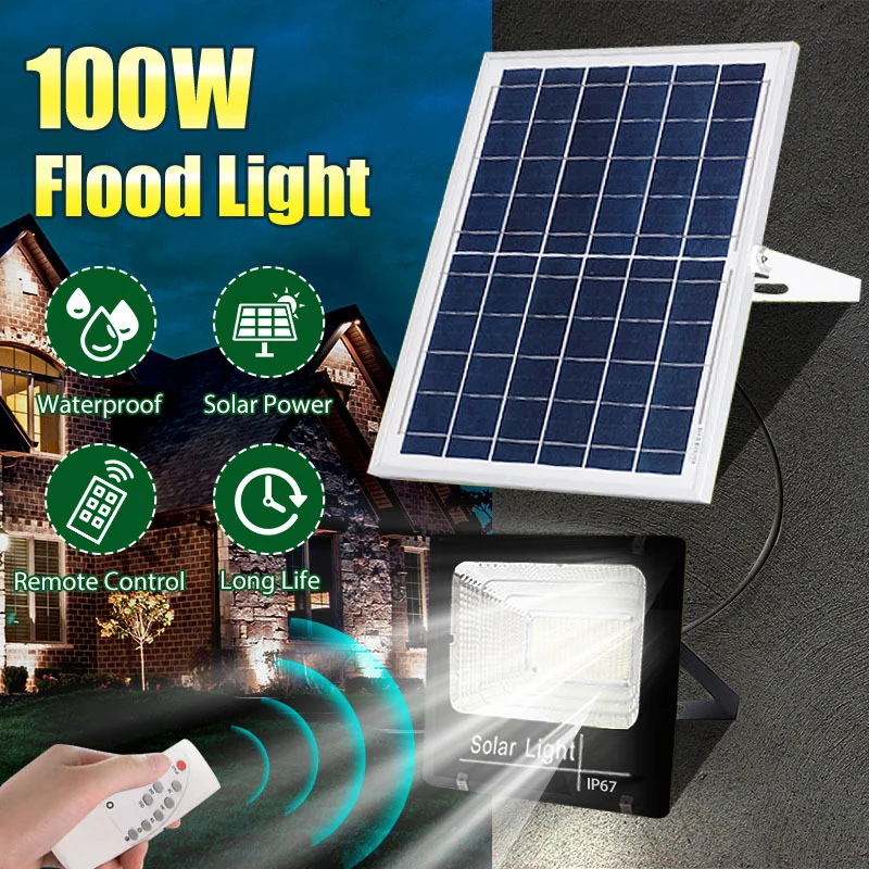 100W 104LED Waterproof IP67 Led solar light outdoor Solar Panel Wall Lamp Outdoor Floodlight Wall Lamp with Remote Control