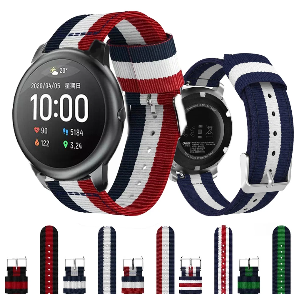 Полосатый нейлоновый ремешок для часов Xiaomi Huami haylou solar ls05/Amazfit 2 2S/GTR 47 мм браслет