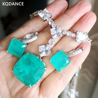 KQDANCE Large Emerald Cut Lab Paraiba Tourmaline Pariba Diamond Simple Chain Copper Necklace/925 Silver Earrings Jewelry Set