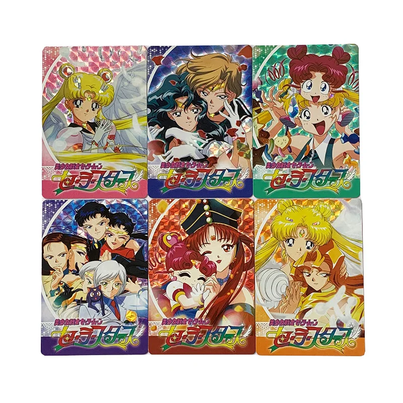 

6PCS Sailor Moon Anime Figures Homemade Bronzing Flash Cards Tsukino Usag Collectible Cards Toys Birthday Gifts for Children