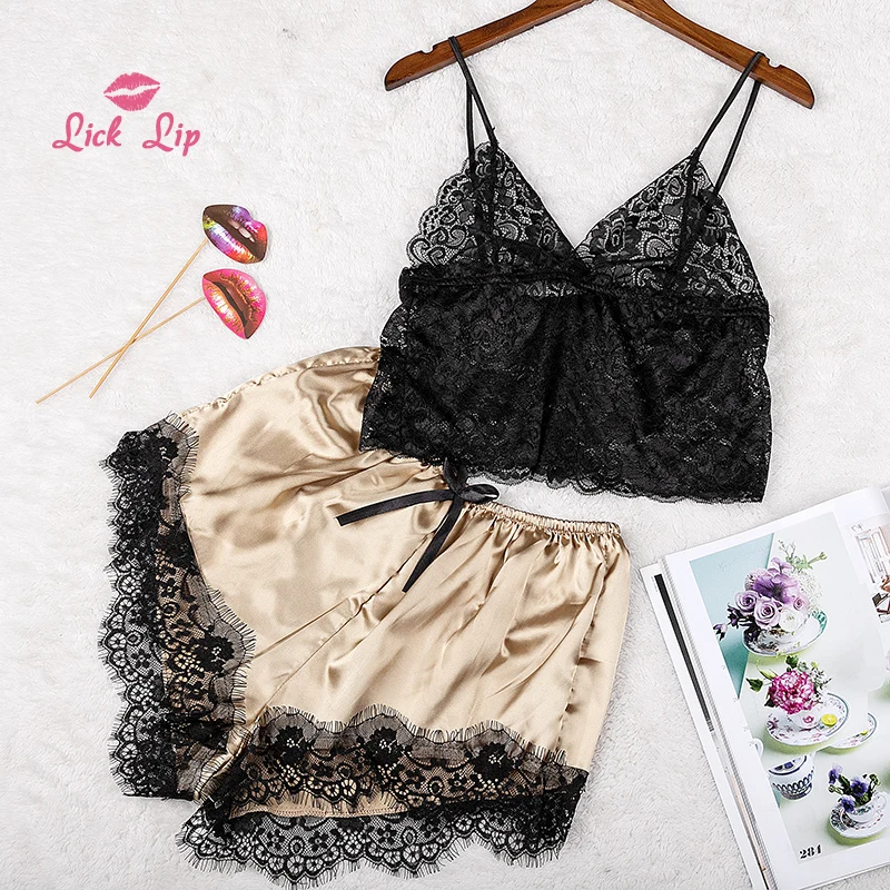 Пижамный комплект Женский эластичный с V образным вырезом и кружевом|Комплекты