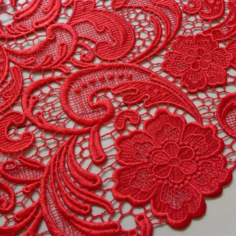 Красное свадебное платье гипюр с розами и Пейсли венецианская кружевная ткань