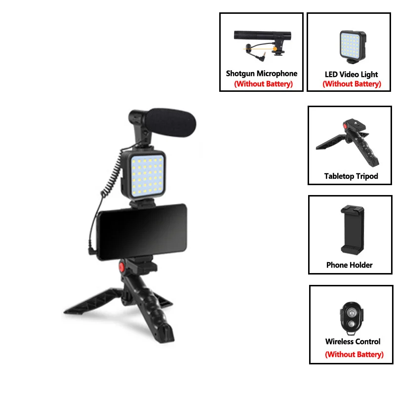 

Condenser Microphone With Tripod LED Fill Light For Professional Video Camera Phone For Interview Live Recording for YouTube