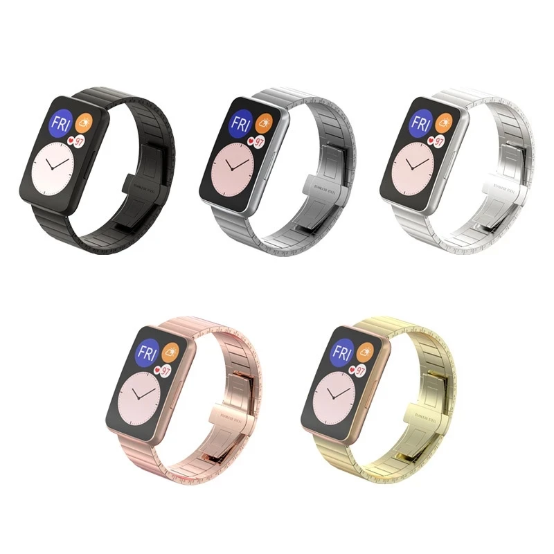 Stainless Steel Metal Watch Band For Huawei Fit Watch Strap Bracelet Strap Flexible Adjustable Buckle with Tool Protective Shell