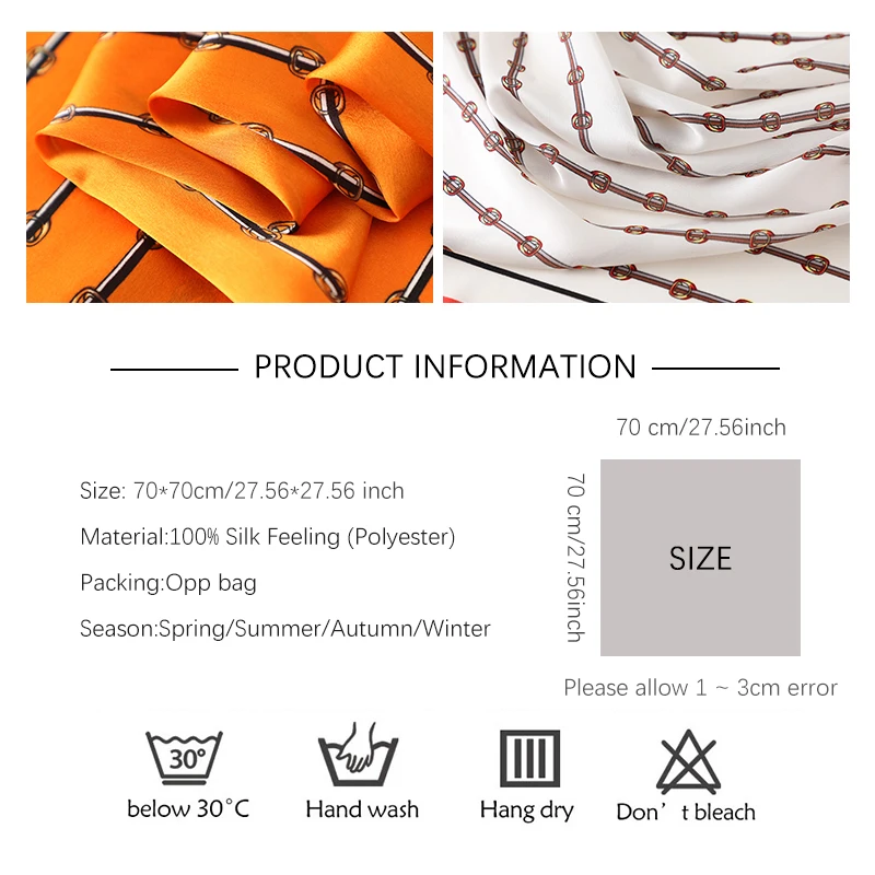 

Design Print 70cm Square Silk Neck Scarf Women Fashion Print Foulard Neckerchief Bandana Hairband Lady Bag Tie Head Scarves