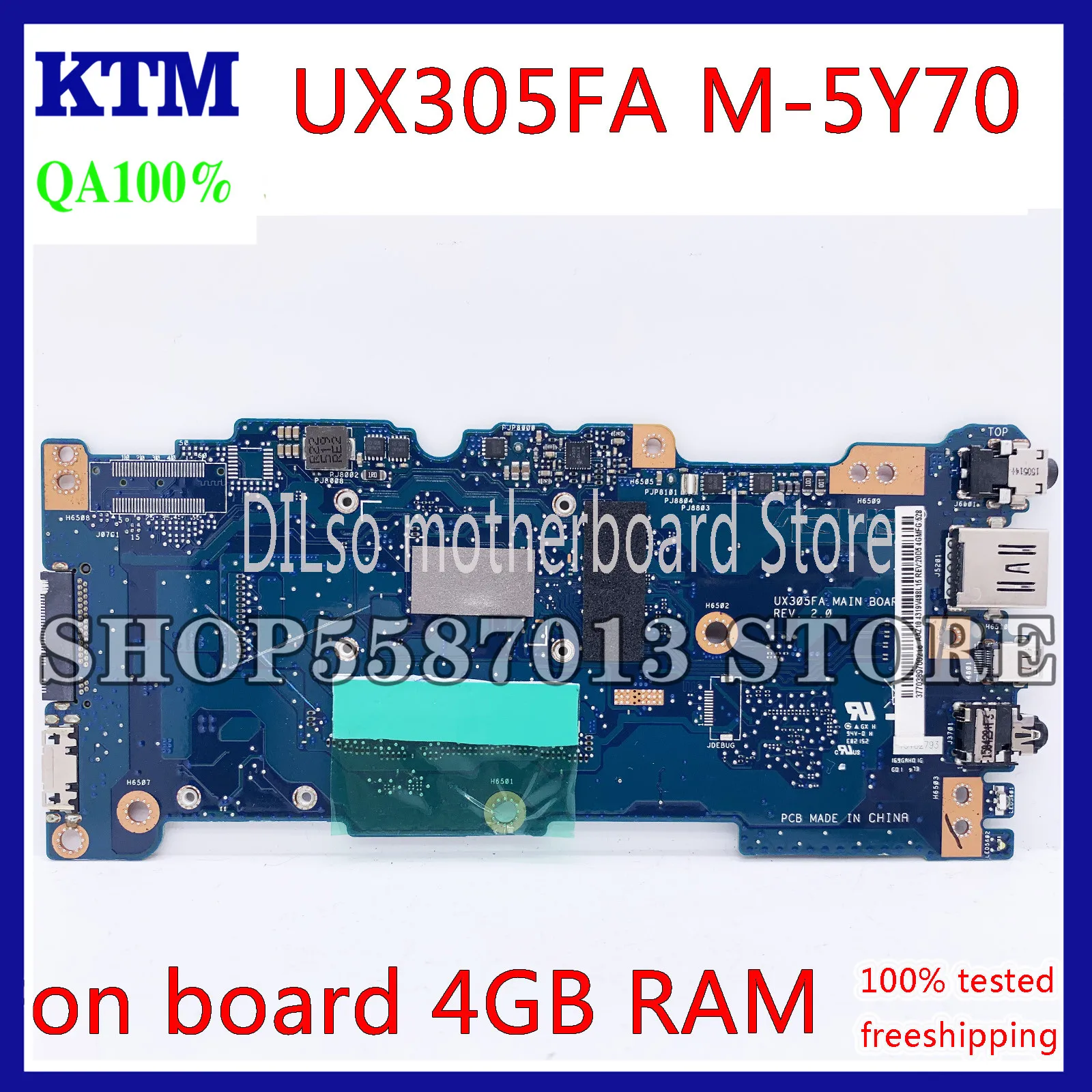 

KEFU UX305FA Motherboard For ASUS UX305FA UX305 UX305F Laptop Motherboard original notebook 4G MOMERY 5Y70 CPU 100% Test