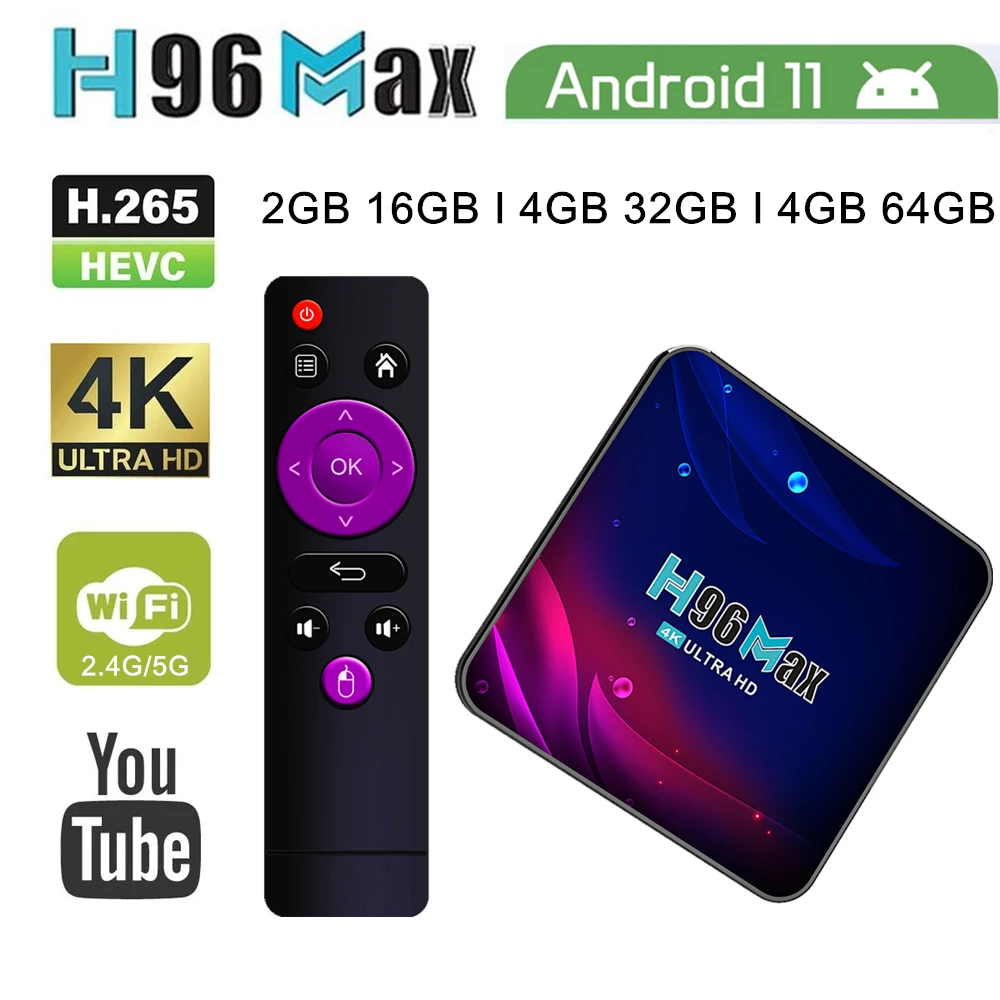

H96 Max V11 Andro 11 Google Games 5G беспроводная сеть получатель проигрыватель HDR USB 3.0 4G 32Gb 64 Gb верхняя телевизионная коробка