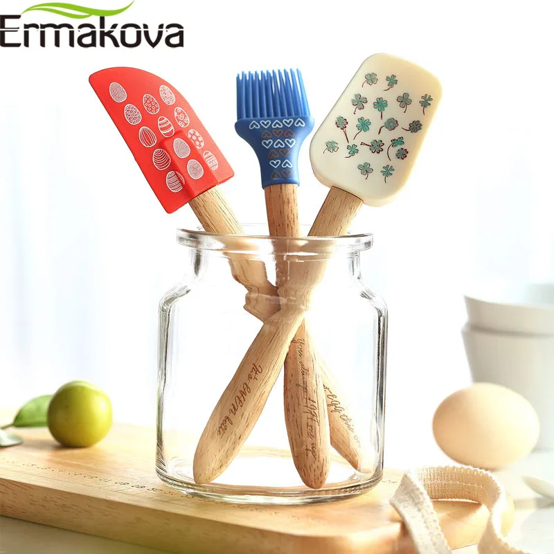 Ермакова 3 шт. длинный силиконовый шпатель силиконовая ложки для выпечки щетка с