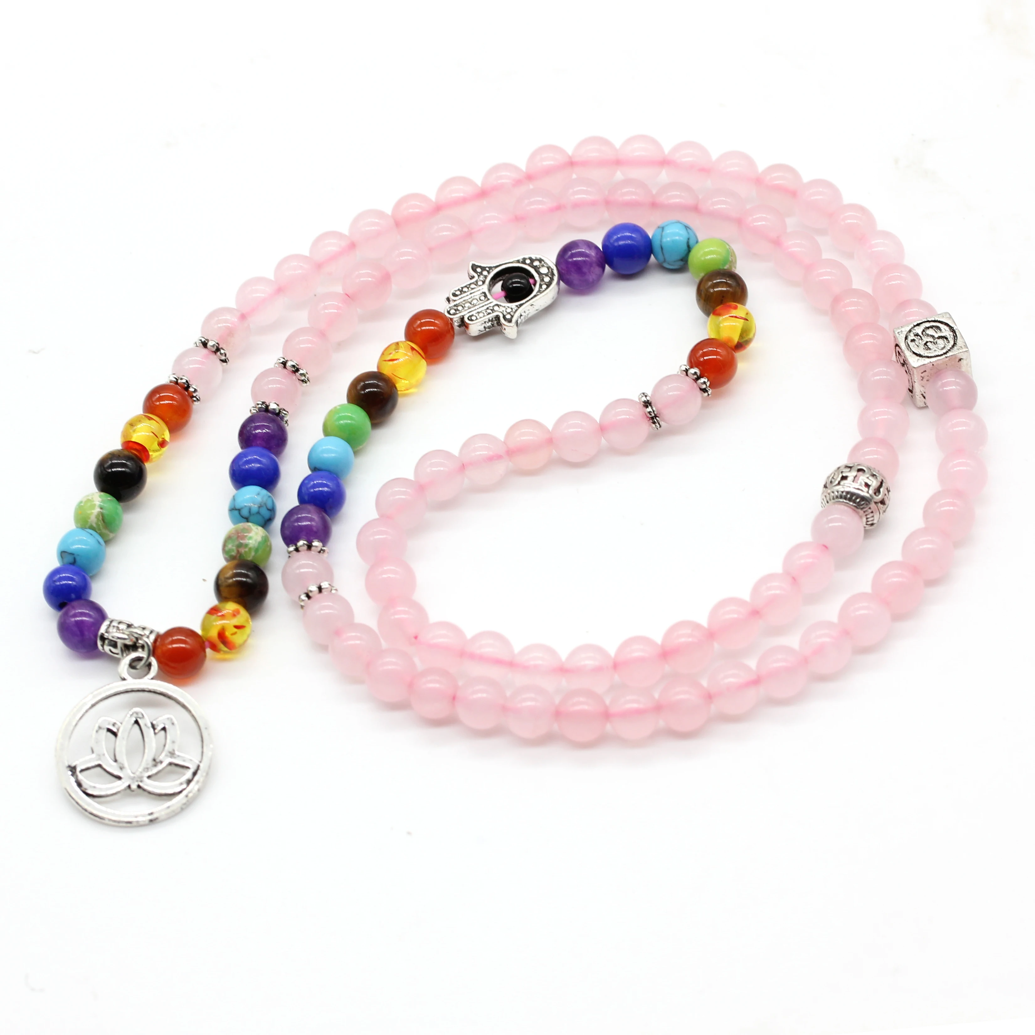 Модные бусины посеребренные цветок лотоса соединить 6 мм розовый кварцевый