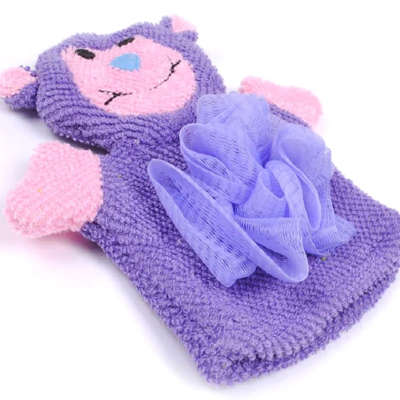 Purple Мягкие Детские банные щетки, полотенца, Мультяшные животные, форма рукавицы для душа, Мочалка для купания, Детская мойка, чистый душ, массаж - Цвет: Purple