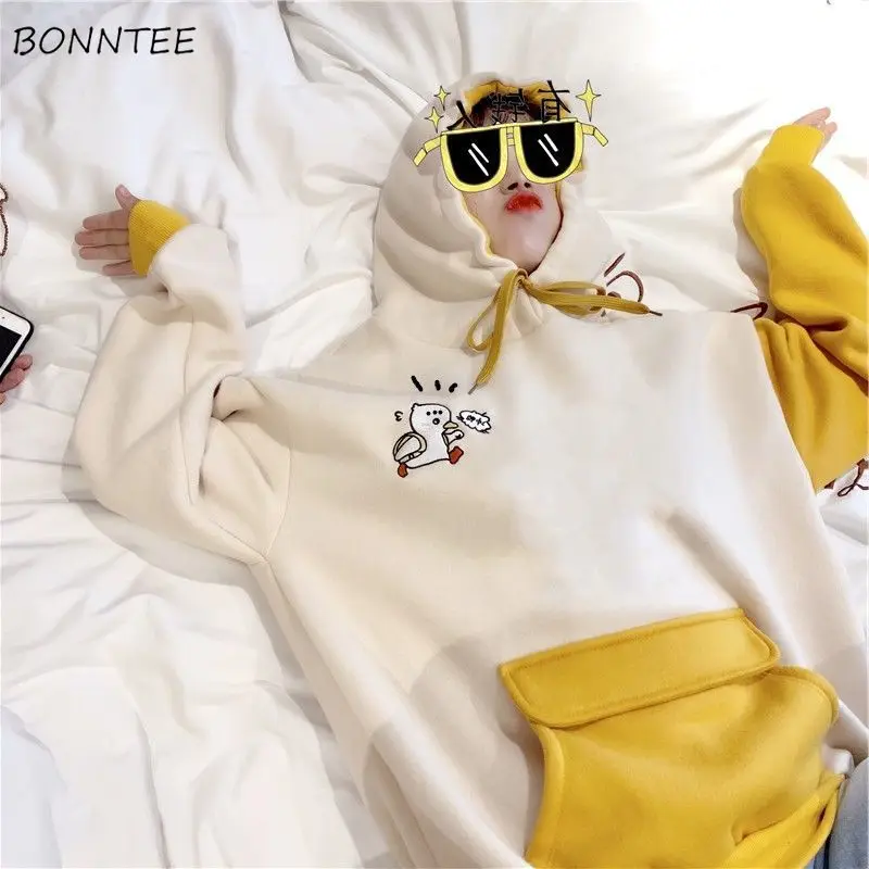 Женская толстовка с капюшоном желтая Лоскутная Толстовка большими карманами