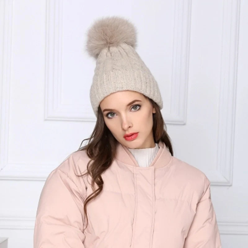 Шапка из натурального меха Смешанная шерсть натуральный Лисий мех помпон шапка