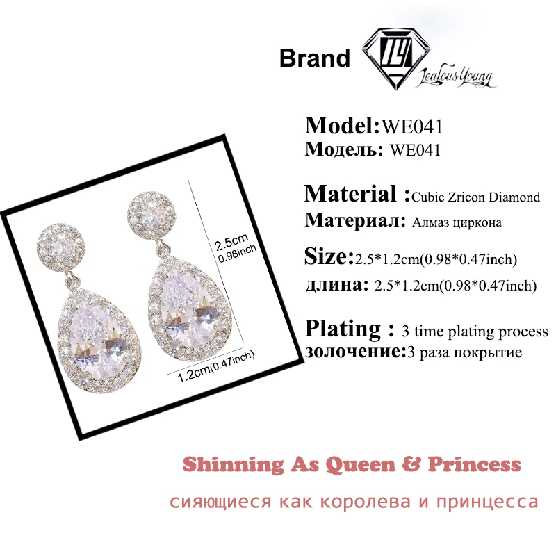 

Luxury Water Drop Crystal CZ Drop Earrings for Women with Zircon Silver Color Wedding Earings for Party Jewelry Gifts