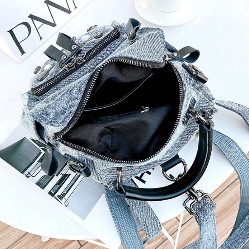 

Diamond Fancy Designer Women's Backpack Denim Pearl Mochila Mujer Shoulder Bolso Mujer Luxury Sac De Luxe Femme