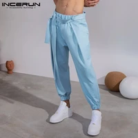incerun new mens fashion jogging trousers outdoor wear casual loose long pants male casual solid sexy lace up pantalons s 5xl