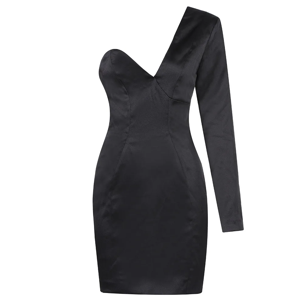 

2020 autumn new style celebrity temperament one shoulder V-neck waist buttocks dress party dinner dress