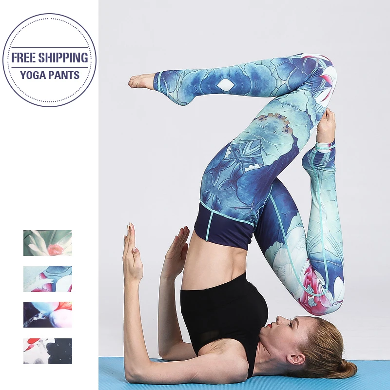 

Women Fitness Yoga Pants Slim High waist Sport Leggings Gym Elastic Romantic Printed Long Tights for Running Tummy Control Booty