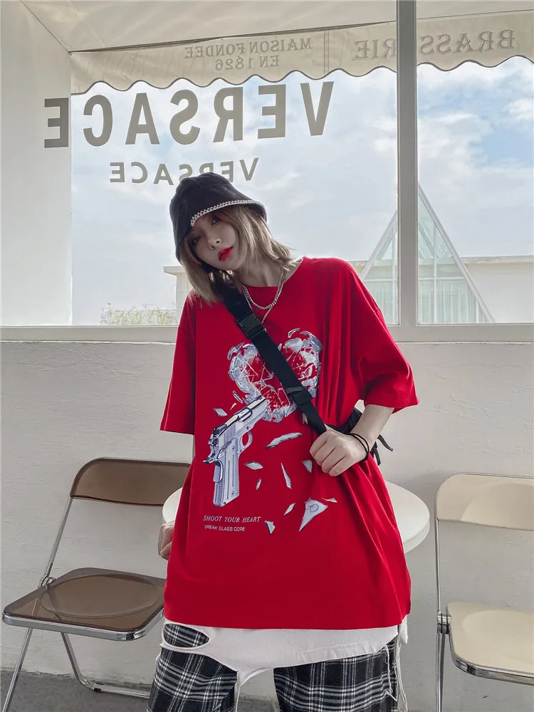 

Oversized Tshirt Women Hip Hop Streetwear Creative Print Harajuku Casual Cotton Woman T-shirt Summer Short Sleeve Top Mujer