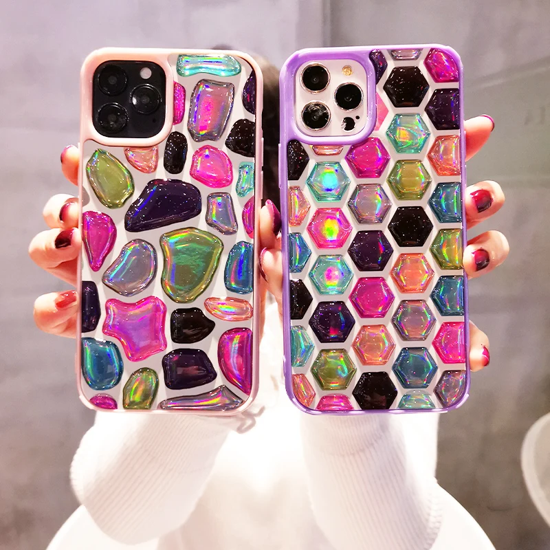 

Подходит для iphone 12 pro max 12 mini Модный Лазерный Блестящий силиконовый защитный чехол для телефона 3D цветной Кристальный чехол для телефона