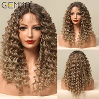 gemma long afro kinky curly lace front synthetic wigs for women cosplay party natural middle part omber brown blonde lace wig