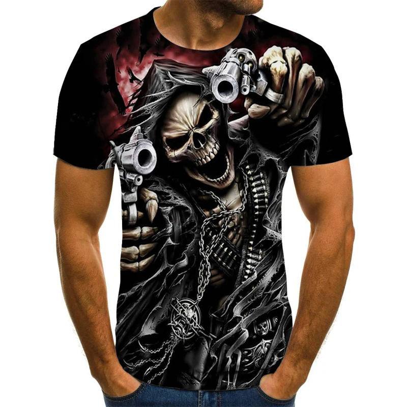 

Skull reaper male horror 3dt-shirts fashion summer tops o-neck shirt boy street clothes large size