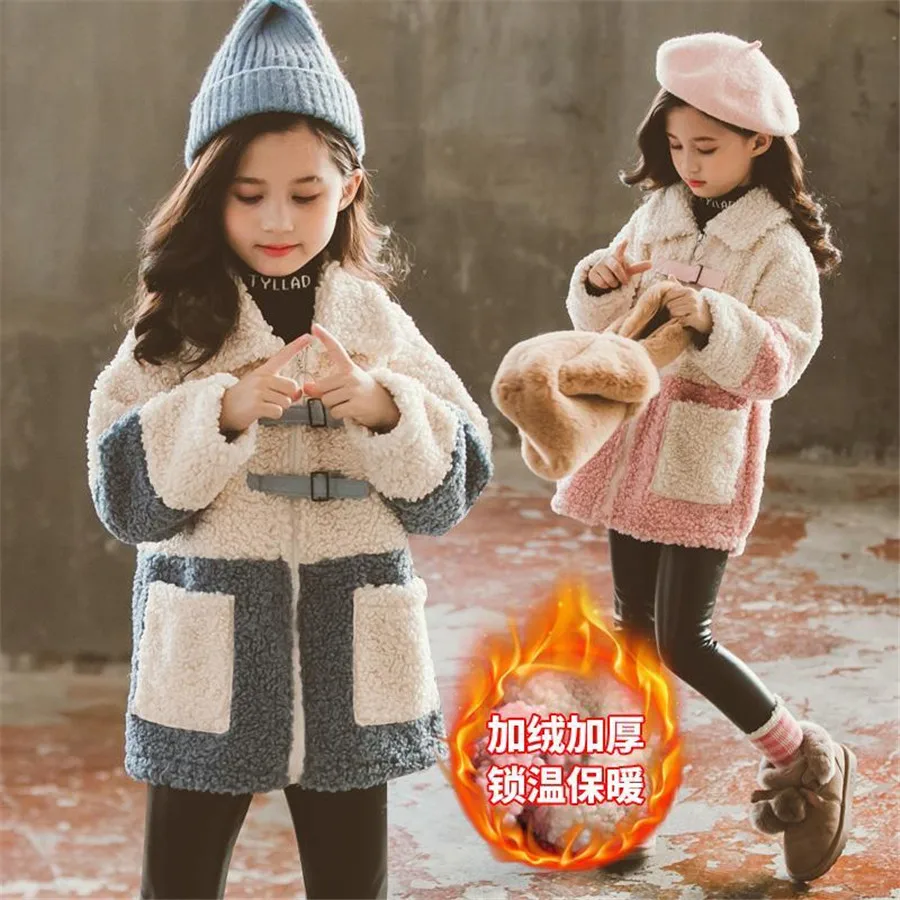 

Autumn Winter Girls Coat Fashion Design Long Coat for Girls Kids Outerwear Grid Warm Winter Jacket Coats 4-12T