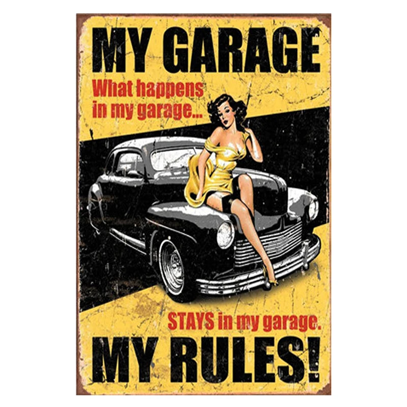 

HUAZI My Garage My Rules Car Iron Sign Metal Decoration Vintage Tin Plaque Mechanic Modern Home Retro Plate Rectangle Poster