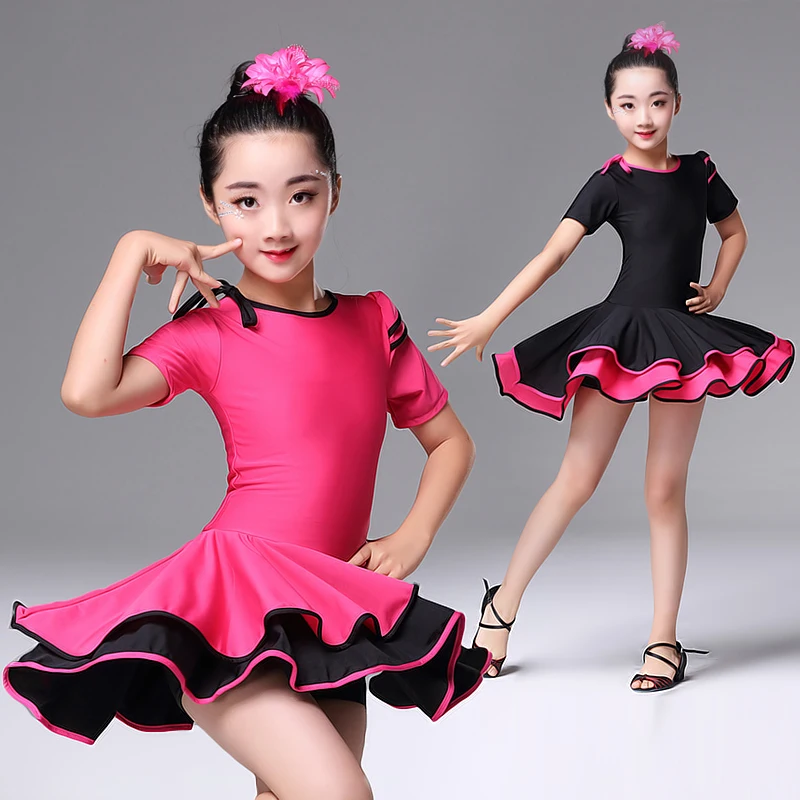 

2022 Spandex Girls Latin Dresses for Dancing Ballroom Dance Dress Rumba Samba Children Samba Cha Cha Tango Skirt Standard Salsa
