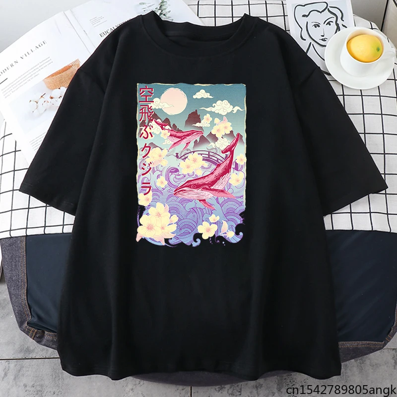 

Whale Funny Printing Women's T Shirt Summer Casual Hip Hop Street Harajuku Comfort O-Neck