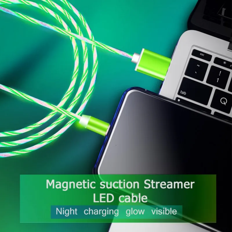 1M Magnetic Absorption Flowing Light LED Micro-USB Cable Type-c Charging Usb Charger Data Cord For iphone/Samsung Accessories | Мобильные