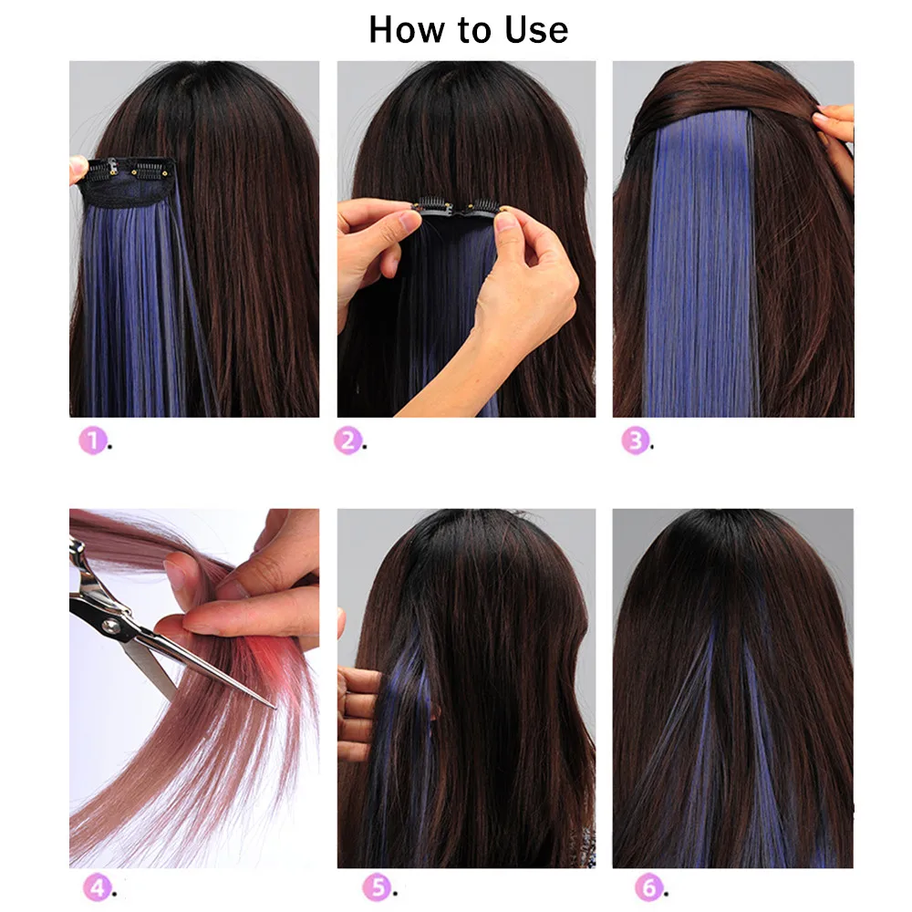 Synthetic 1 PC Clip in Hair Extension Colored Straight Pink Purple Green Natural Hair Extension Clip Hairpieces Fake Hair Pieces